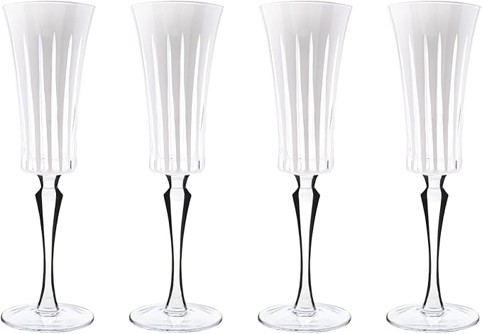 Vikko Champagne Flutes, Timeless Collection 6 Ounce Elegant Wine Glass for Fine Dining, Set of 4 White Goblets with Stem, Dishwasher Safe