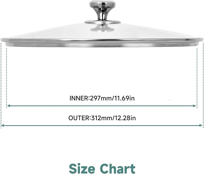 13 In Glass Lid for Frying Pan, Tempered Replacement Cover Compatible with All 13 inches Cookware for Skillets, Round Cast Iron, Cast Aluminium, Stainless Steel Pans &Pots