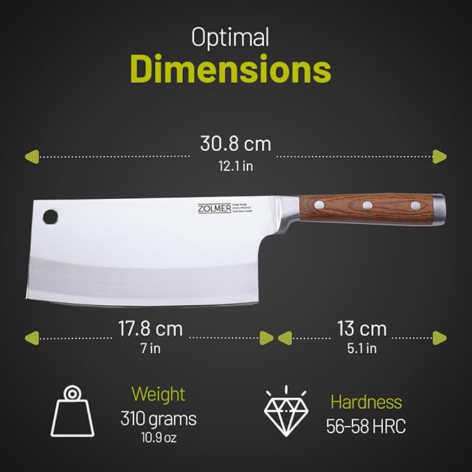 ZOLMER® Cleaver Knife – Professional Meat Cleaver for Butchering Bones – Butcher Tool with Wooden Handle – Chinese Chef Chopper for Kitchen
