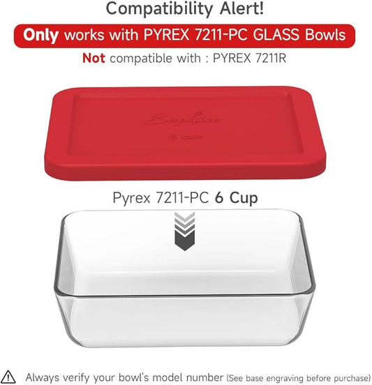 Sophico 6 Cup Rectangle Silicone Storage Cover Lids Replacement for Pyrex 7211-PC Glass Bowls, Container not Included (Red)