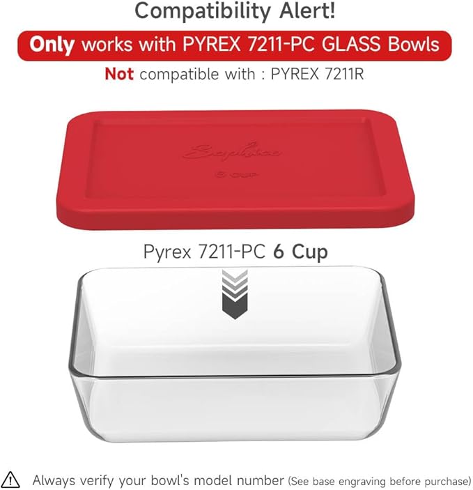 Sophico 6 Cup Rectangle Silicone Storage Cover Lids Replacement for Pyrex 7211-PC Glass Bowls, Container not Included (Red-Orange)