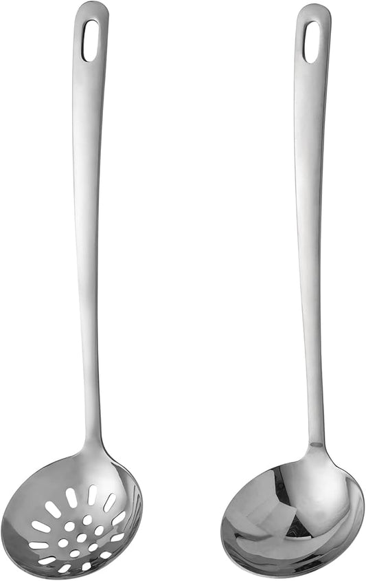 304 Stainless Steel Flatware Serving Utensils, Skimmer Slotted Spoon and Soup Ladle,Serving Utensil Set,[Rustproof, Heat Resistance,]Dishwasher Safe (Skimmer Slotted Spoon and Soup Ladle)