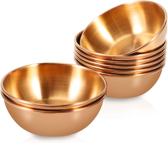 8 Pack 3.2inch Stainless Steel Sauce Dishes Mini Individual Saucers Bowl Round Seasoning Dishes Sushi Dipping Bowl Appetizer Plates, Champagne Gold