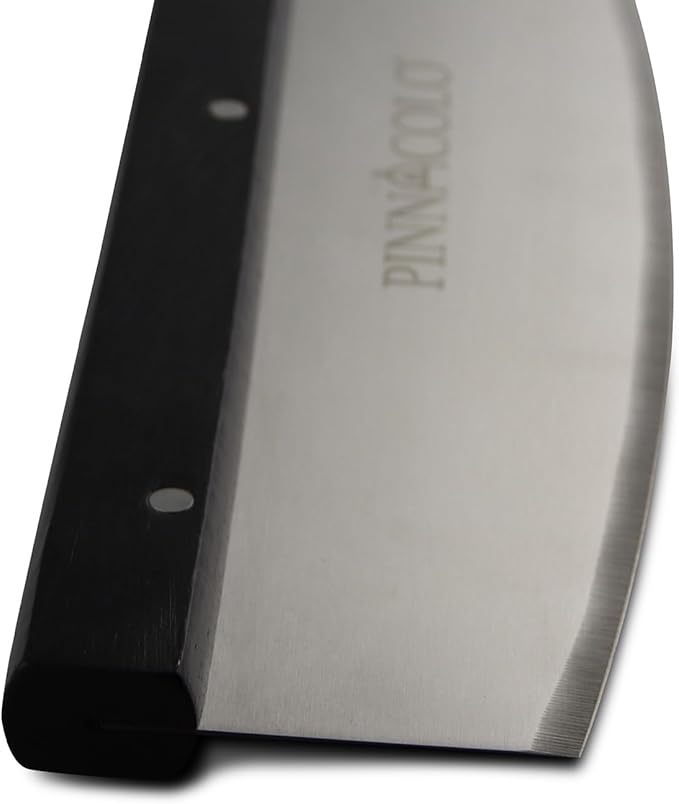 14 Inch Sharpenable Rocker Cutter with Wood Top - Stainless Steel Blade for Chopping and Slicing Vegetables, Meat, and Pizza