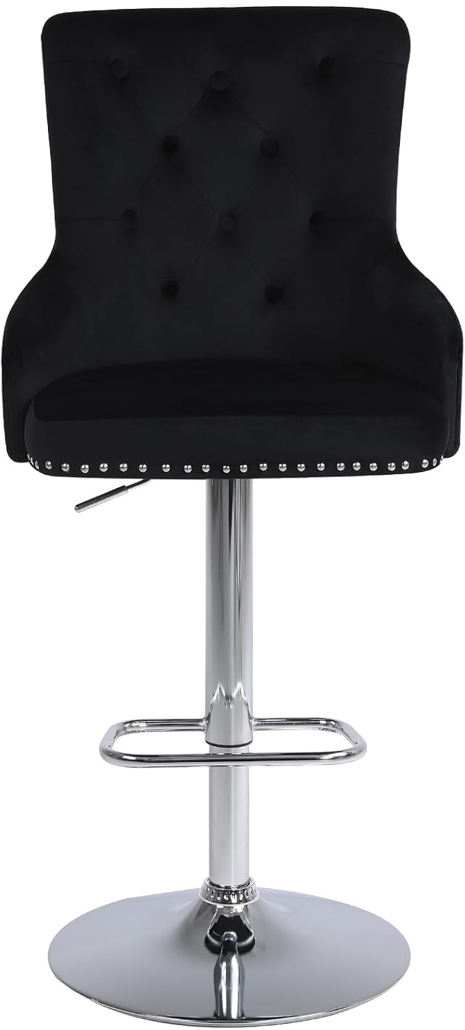 Velvet Lion Bar Stools Set of 6, Modern Height Adjustable Swivel Barstools with Chrome Base, Tufted Counter Height Bar Stools Upholstered Bar Chairs for Kitchen Island, Dining Room, Black