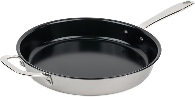Alva Maestro 11-Inch Stainless Steel Nonstick Frying Pan – Made with No PFAS, PFOA & PTFE Ceramic Coating – Reinforced 5-Ply Aluminum Core, Oven & Induction Safe for Even Heat, Easy to Clean Coating
