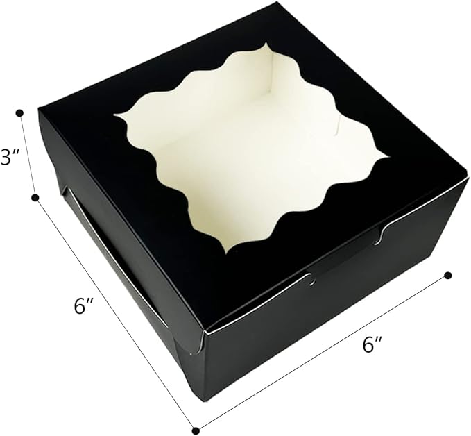 Bakepacker Black 30-Packs Bakery Boxes with Window 6x6x3 inches Thick & Sturdy Macaroon Pastry Boxes Cookie Boxes for Bakerys