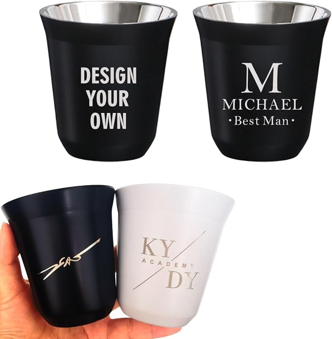 Stainless Steel Espresso Cup 10pcs Set Double Wall Insulated Metal Demitasse Cups 160ml, Custom Groomsmen Proposal Gifts