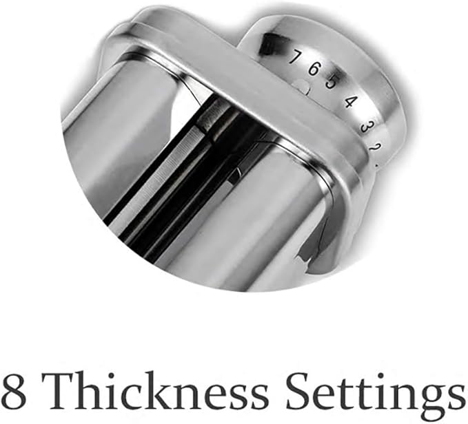 Pasta Roller Attachment for KitchenAid Stand Mixer, Stainless steel Pasta Roller Attachment with 8 Adjustable thickness knob, Stainless Steel Pasta Maker accessory Machine