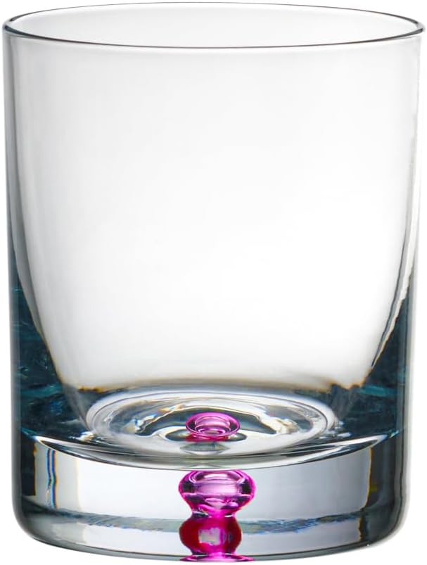 Barski Whiskey Glasses - Double Old Fashioned Rocks Glass - Set of 6 Lowball Tumbler - Crystal Glass Tumblers - Colored Bubble in The Base, Bourbon, Scotch, Drinking Glasses - 9.5 Oz - Made in Europe