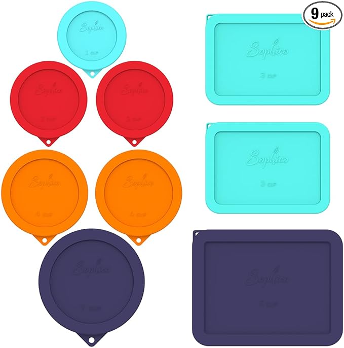 Sophico Silicone Storage Cover Lids Replacement for Anchor Hocking and Pyrex Glass Bowls (Container not Included) (MIX-9 PACK)