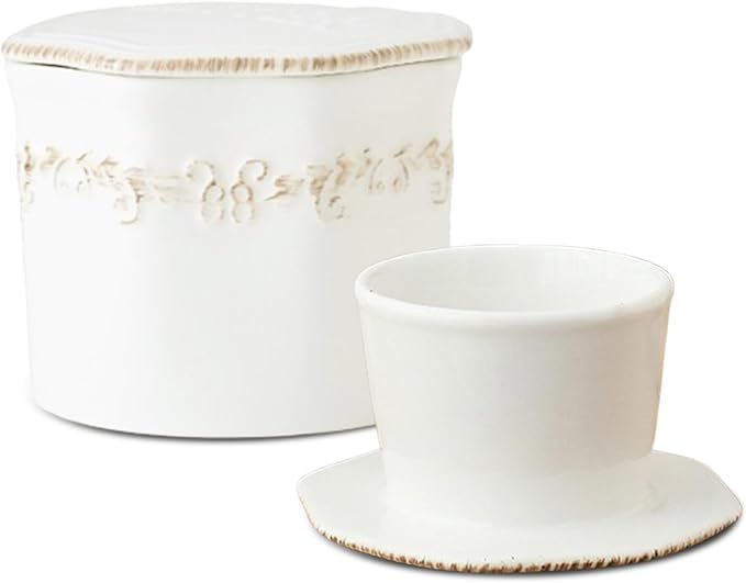 Butter Crock, French Butter Dish with Lid for Countertop,Ceramic French Butter Dish,White