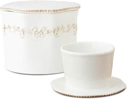 Butter Crock, French Butter Dish with Lid for Countertop,Ceramic French Butter Dish,White