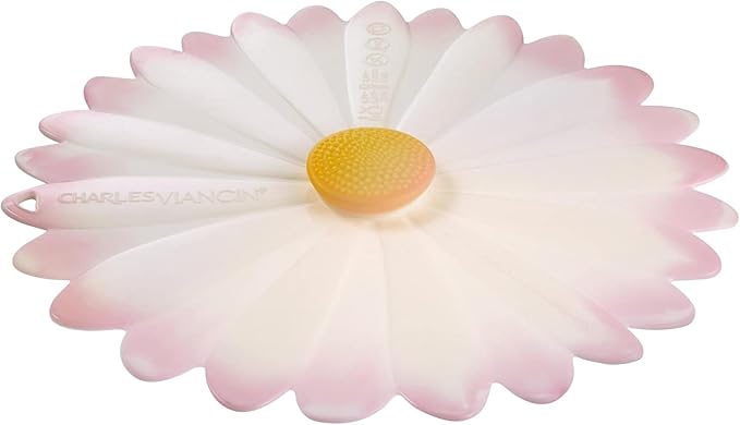 Charles Viancin - Daisy Silicone Lid for Food Storage and Cooking - 9''/23cm - Airtight Seal on Any Smooth Rim Surface - BPA-Free - Oven, Microwave, Freezer, Stovetop and Dishwasher Safe - White Pink