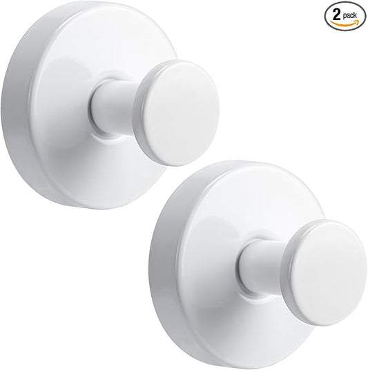 Suction Cup Hooks for Shower No-Drill Bathroom Hooks for Towels, Robes, Loofah Mountable on Bathroom Walls, Kitchen, Glass, Mirrors, Tile and Smooth,Non-Porous Surfaces (2, White)