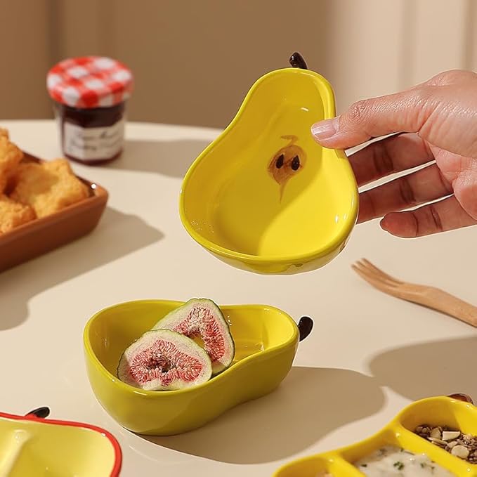 Ceramic Fruit-shaped Dipping Dishes Set Soy Sauce Dishes, 3 oz Ceramic Dipping Bowls, Sauce Cups, Dinnerware and Accessories, Housewarming Gifts, Ketchup, BBQ, Party, Charcuterie Accessories(BANANA)