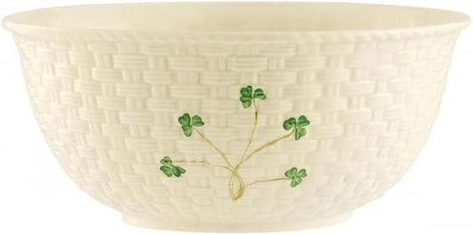 Belleek Shamrock Mixing Bowl - Handcrafted Fine Parian China Basketweave Pattern Serving Bowl - 9.5"D x 4.3"H, White