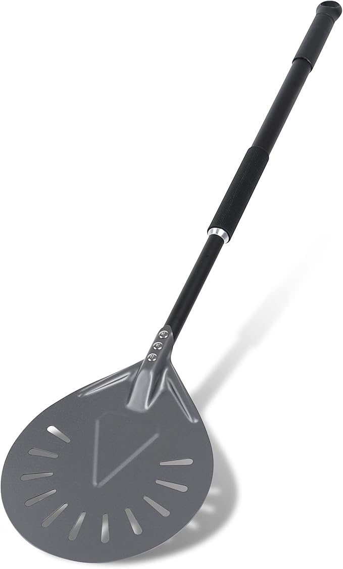 Pizza Turning Peel - 8 Inch Aluminum Perforated Turner With 32 Inch Long Handle, Lightweight Metal Peel for Outdoor Oven Accessories