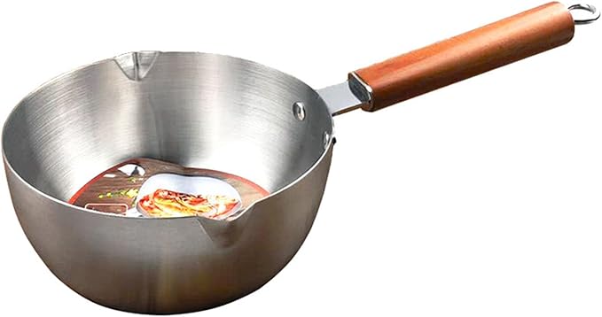 Milk Warmer Pot, Stainless Steel Butter Warmer Pot Butter Pan Mini Saucepan Milk Boiler with Prevent Sticking Wooden Handle Milk Warmer for Coffee Milk Butter (20cm)