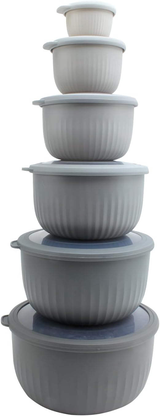 COOK WITH COLOR Prep Bowls with Lids- Wide and Deep Nesting Plastic Small Mixing Bowl Set with Lids, 12 Piece Set - Deep Bowls, Gray