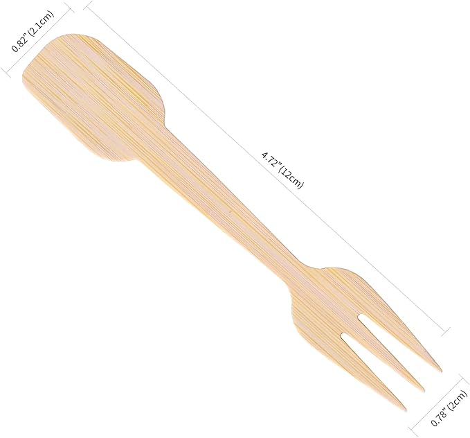 200 Bamboo Fork and Spoon 2 in 1, 4.72" Disposable Forks Spoons Combo Composatable Utensils for Charcuterie, Desserts, Appetizers, Snacks, Ice Cream, Small/Mini/Little Cutlery for Parties/Wedding