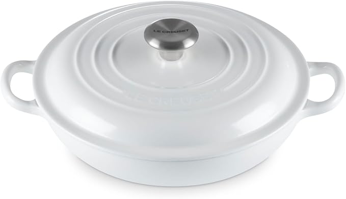 Le Creuset Enameled Cast Iron Signature Braiser, 1.5 qt., White Signature Stainless Knob
