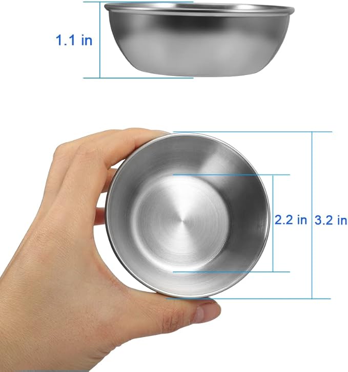 8 Pack 3.2inch Stainless Steel Sauce Dishes Mini Individual Saucers Bowl Round Seasoning Dishes Sushi Dipping Bowl Appetizer Plates, Sliver