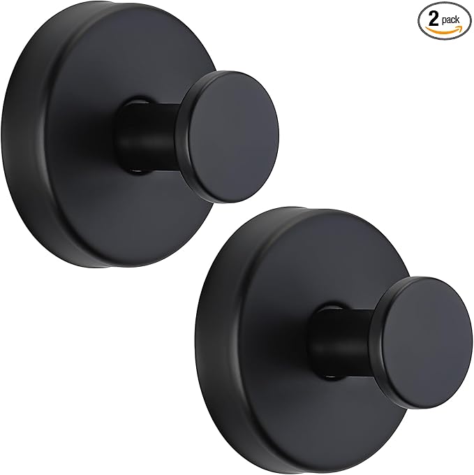 Suction Cup Hooks for Shower No-Drill Bathroom Hooks for Towels, Robes, Loofah Mountable on Bathroom Walls, Kitchen, Glass, Mirrors, Tile and Smooth,Non-Porous Surfaces (2, Matte Black)