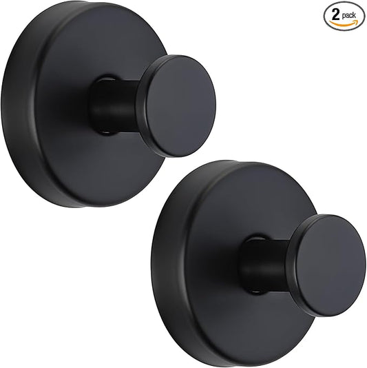 Suction Cup Hooks for Shower No-Drill Bathroom Hooks for Towels, Robes, Loofah Mountable on Bathroom Walls, Kitchen, Glass, Mirrors, Tile and Smooth,Non-Porous Surfaces (2, Matte Black)