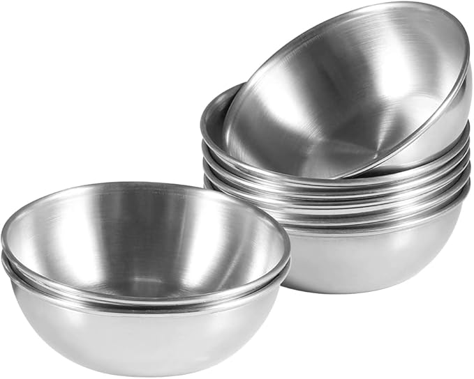 8 Pack 3.5inch Stainless Steel Sauce Dishes Mini Individual Saucers Bowl Round Seasoning Dishes Sushi Dipping Bowl Appetizer Plates, Sliver