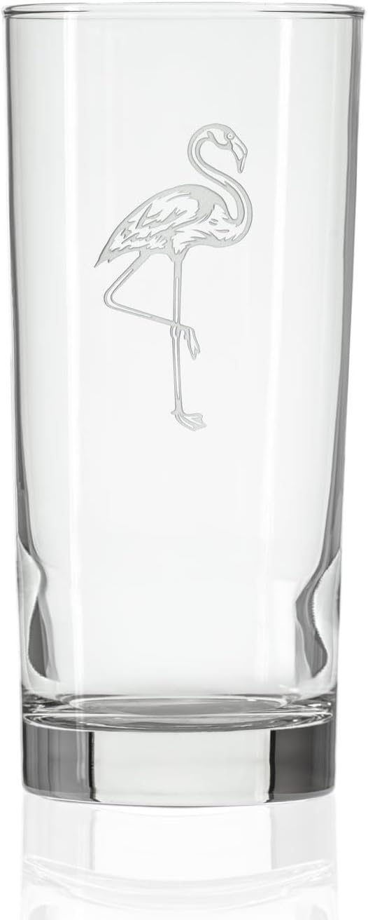 Rolf Glass Flamingo Highball Glass | 15oz Cooler Glasses | Lead-Free and Sand-Etched | Heavy Base, Thick Glass | Made in the USA | Tropical and Coastal Engraved Pineapple | Set of 4