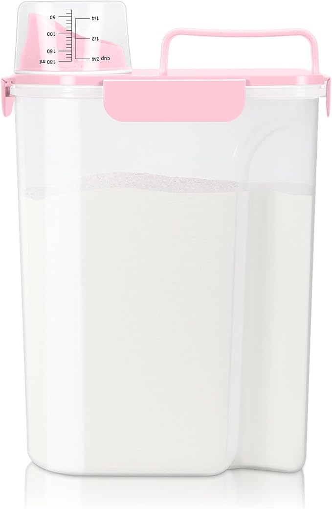 TBMax Airtight Rice Container 10 Lbs, Cereal Dispenser, Pet Cat Dog Food Storage Container, Plastic Kitchen Pantry Food Storage Holder with Cup -Pink