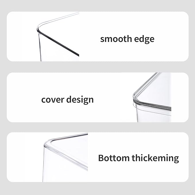 Clear Storage Bins With Lids,4 Packs Food Storage Organizer,Stackable Kitchen Cabinet,Bathroom Basket,Fridge Organization.Pantry Transparent Containers For Fruits,Drinks