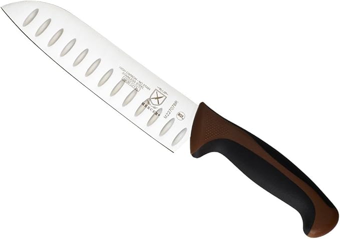 Mercer Culinary Millennia Color Handle Cutlery 7" Santoku Knife (Granton Edge) Brown