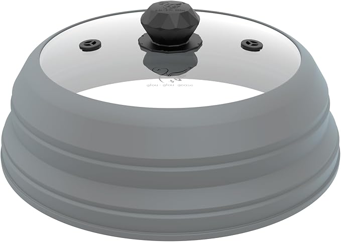 Microwave Splatter Cover Vented Glass Splatter Guard Lid with Collapsible Silicone for Food as Pot Cover 11.8 inch Large Plate for 6 7 8 9 10 11 inch Plate Bowl Light Grey
