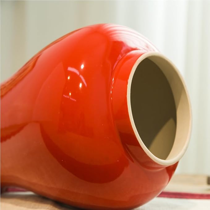 Solid Red Ceramic Ginger Jar with Lid for Home DecorTradition Flower Vase Chinoiserie Jar Porcelain Temple Jars Vase Decor for Centerpiece TableLiving Room Decor B