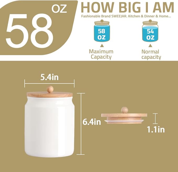 Sweejar Ceramic Kitchen Canisters, 58 FLOZ Porcelain Food Storage Jar with Airtight Seal Wooden Lid, Home Container Serving for Coffee Beans, Tea-leave, Sugar, Salt, Tool Bucket (Turquoise)
