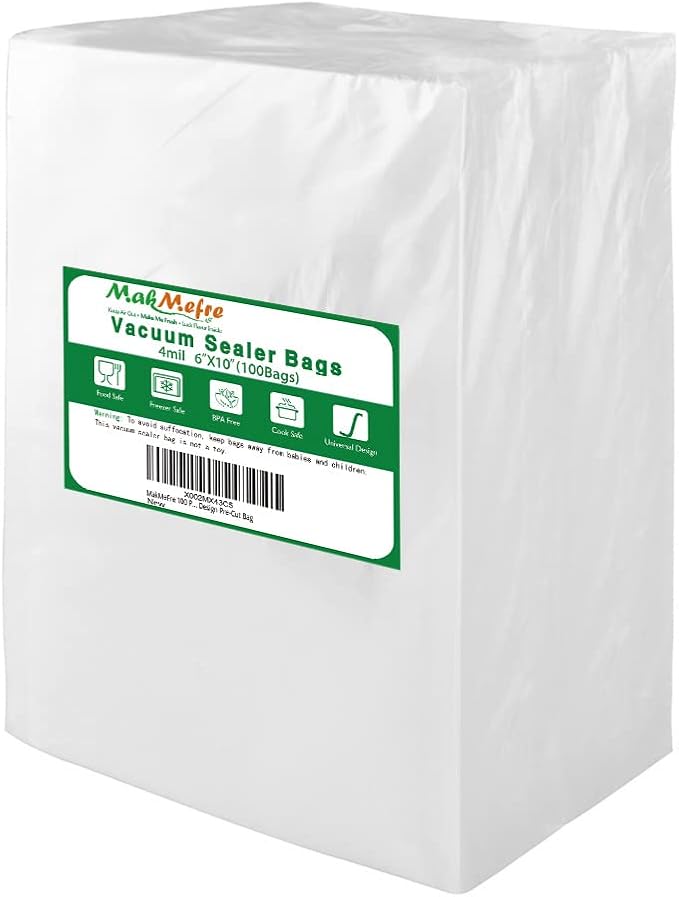 MakMeFre 100 Pint Size 4mil 6x10Inch Vacuum Sealer Bags for Food,BPA Free,Heavy Duty,Sous Vide Vaccume Safe,Universal Design Pre-Cut Vacuum Seal Bags