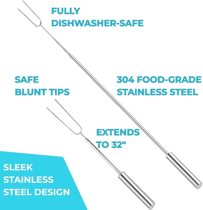 Smores Sticks For Fire Pit [All-Stainless Steel Set Of 6] -Marshmallow Roasting Sticks For Campfire, Telescoping S'mores Forks -Long Hot Dog Sticks [Dishwasher-Safe] - SUMPRI Campfire Skewers