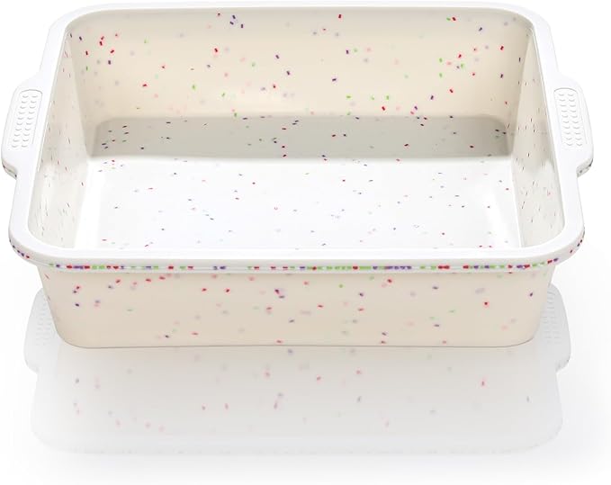 Vinino 8 inch Silicone Square Cake Pan with Metal Reinforced Frame, Nonstick Silicone Brownie Pans BPA Free Suitable for Making Cakes, Brownies, Bread