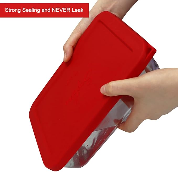 Sophico 6 Cup Rectangle Silicone Storage Cover Lids Replacement for Pyrex 7211-PC Glass Bowls, Container not Included (Red-Orange)
