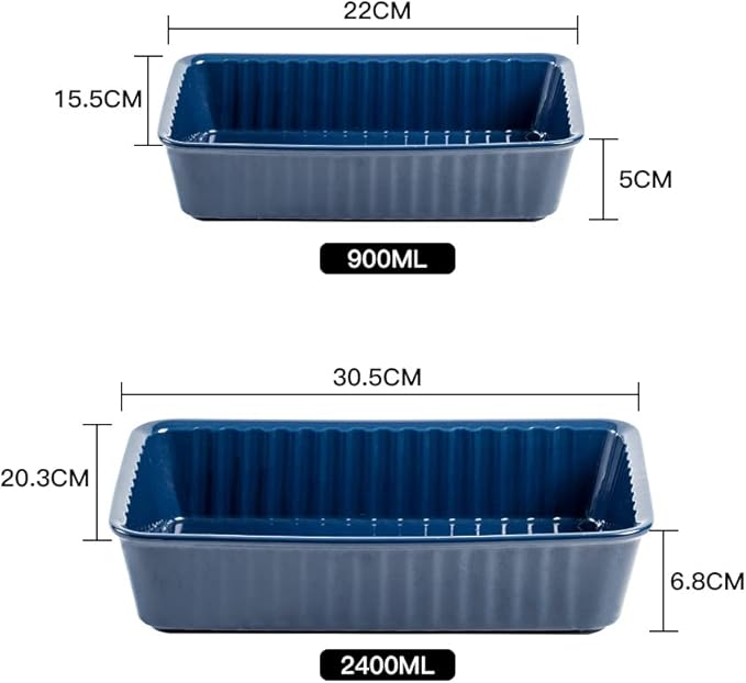 Ceramics baking dish set of 2, Rectangular Baking Dish, Lasagna Pans for Cooking, Kitchen, Cake,Dinner, Banquet and Daily Use, 12x 8 Inch & 8.95 x 6 inch of Casserole Dishes (Dark Blue)