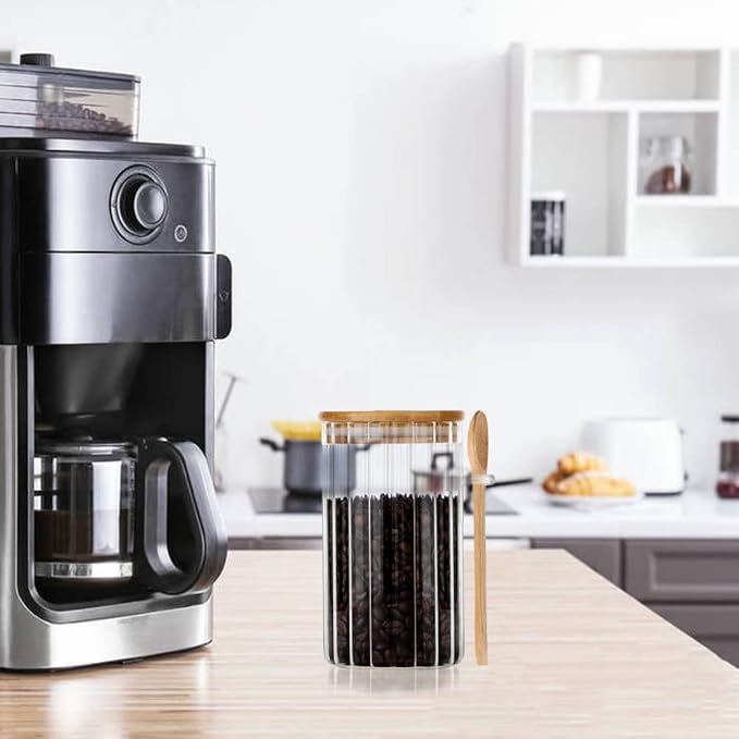 24 FL OZ Airtight Glass Jar with Bamboo Spoons Lids Overnight Oats Container Decorative Coffee Bar Food Storage Jar Cereal Nuts Salts Coffee Tea Flour Sugar Container Spice Jar