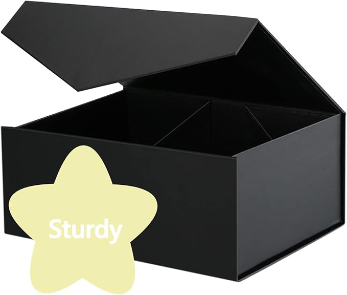 6 Black Gift Boxes with Lids for Presents, Magnetic Closure Rectangle Collapsible Gift Boxes, Groomsman Proposal Boxes, Wedding, Birthday Gift Packaging (9x6.5x3.8 Inches)