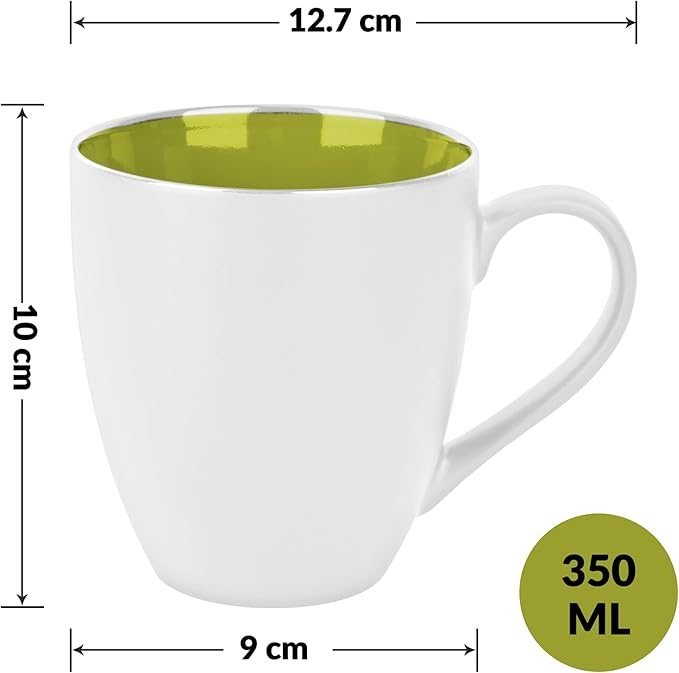 MIAMIO - Set of 6 Stoneware Coffee Mugs 12 Ounce/Cup Set - Le Papillon Collection (White-Colourful)