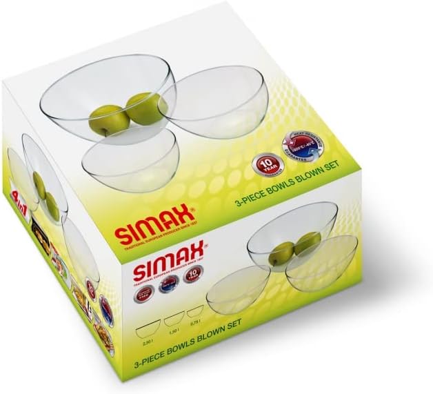 Simax Glass Serving Bowl Set: Borosilicate Glass Oven Safe Bowls - Clear Glass Bowls For Kitchen - Blown Glass Nesting Bowls - Kitchen Mixing Bowls -Glass Salad Bowls Set of 3 (3.2 C, 6.4 C,10.8 Cup)