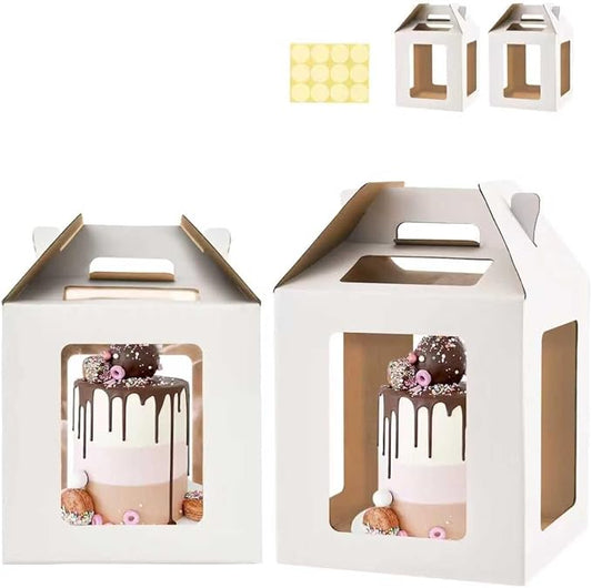 Tall Cake Boxes 6 Windows with handle,10x10x10 Tall Cake Carrier, Tiered Cake Box, Square cake box,largeTake Out Transport Containers Ideal for 10" & 12" Tiered Cakes (2Pack-White)