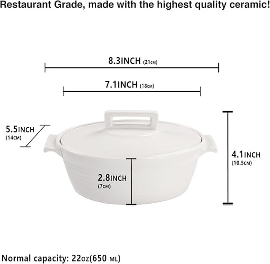 Casserole Dish 22 oz, French Onion Soup Ceramic Bakeware Set with Lids, Set of 2 Ceramic Mini Cocotte Set, Baking Dish with Lids and Handles, Microwave, Dishwasher, Oven Safe 8.3 Inch