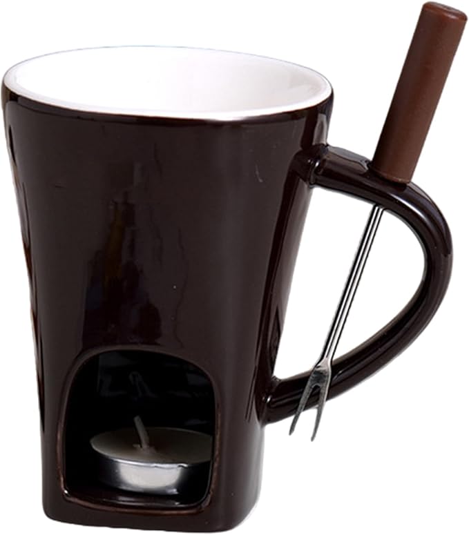 Fondue Mug Chocolate Melting Cup Cookware Candy Hot Pot, Personal Melted Chocolate Fondue Set Of 3, Ceramic Meltie Cup With Fork & Candle, Sweet Mugs For Cooks Kids Adults