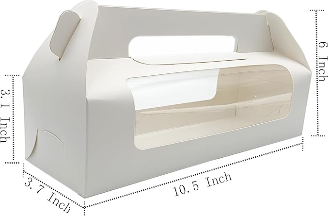 25 Pcs 10.5 Inch Window Roll Cake Gable Boxes Bulk with Handle & Cake Boards, Homemade & Bakery White Paper Favor Containers, Easy Carrying, Gift Boxes for Christmas Wedding